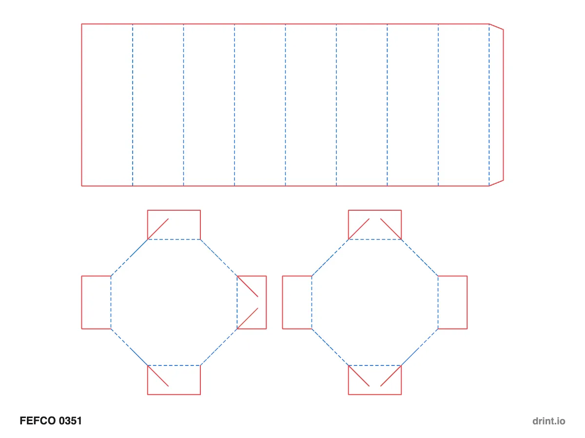 FEFCO 0351 — Octagonal box, cap without corner flaps — Dielines 300 × 300 × 400 mm