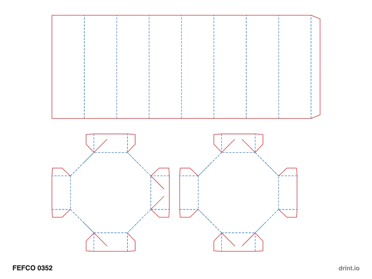 FEFCO 0352 — Octagonal box, cap with corner flaps — Dielines 300 × 300 × 400 mm