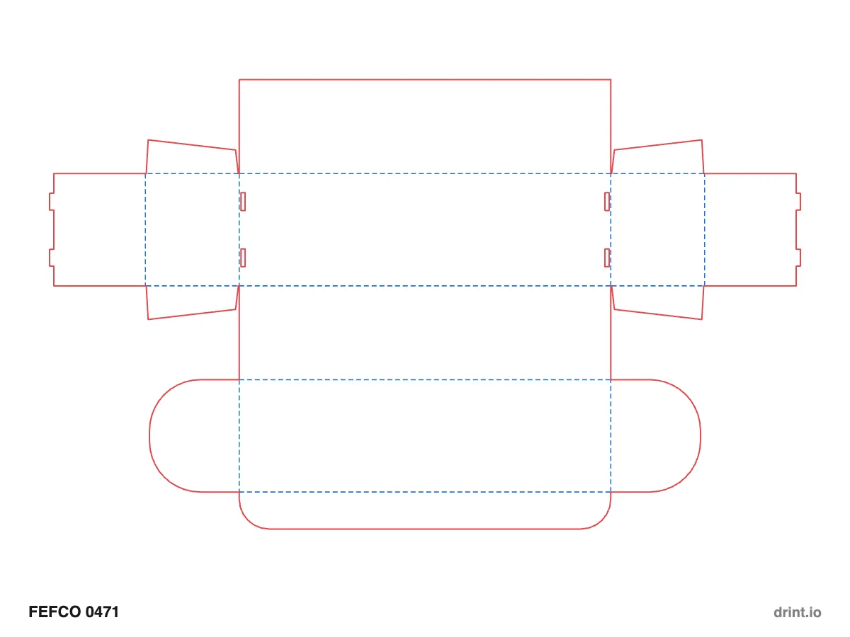 FEFCO 0471 — Long self-locking box, rounded lid ears — Dielines 400 × 120 × 100 mm